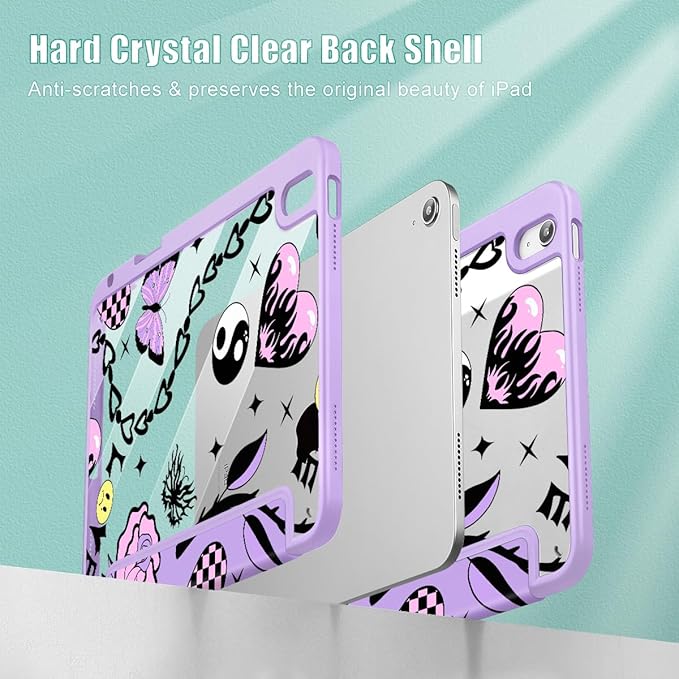 Case for iPad 11 inch A16 2025 Generation 11th / iPad 10.9 inch 2022 10th Gen Buit in Pencil Holder with Shockproof Cover Clear Transparent Back Shell Auto Wake/Sleep Y2K Emo Girl SD166