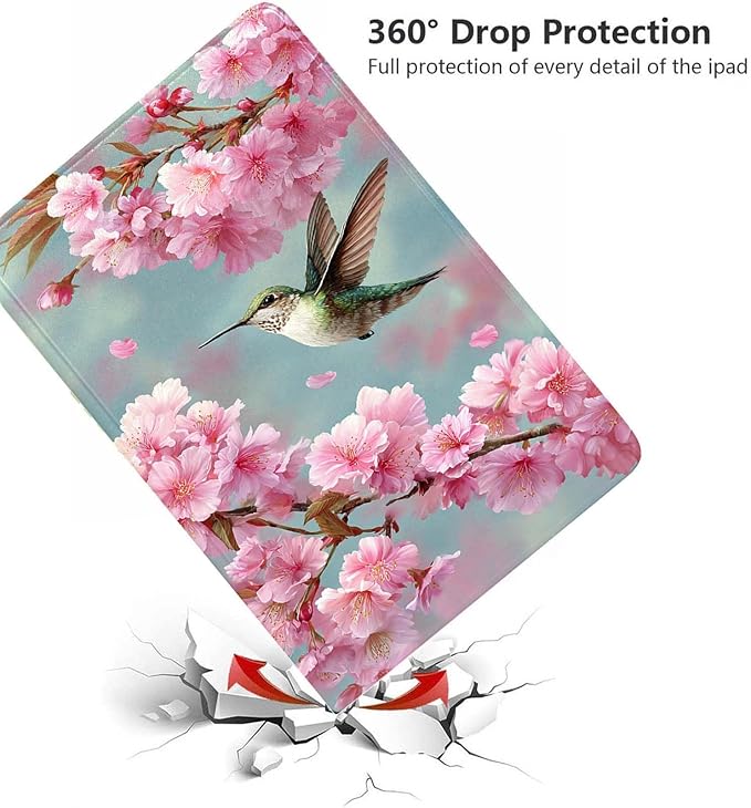 Case for Samsung Galaxy Tab A11 / Tab A9 8.7-Inch 2025/2023Slim Protective LeatherAuto Wake/SleepAdjustable Viewing Angle Stand.Cherry Blossom Hummingbird