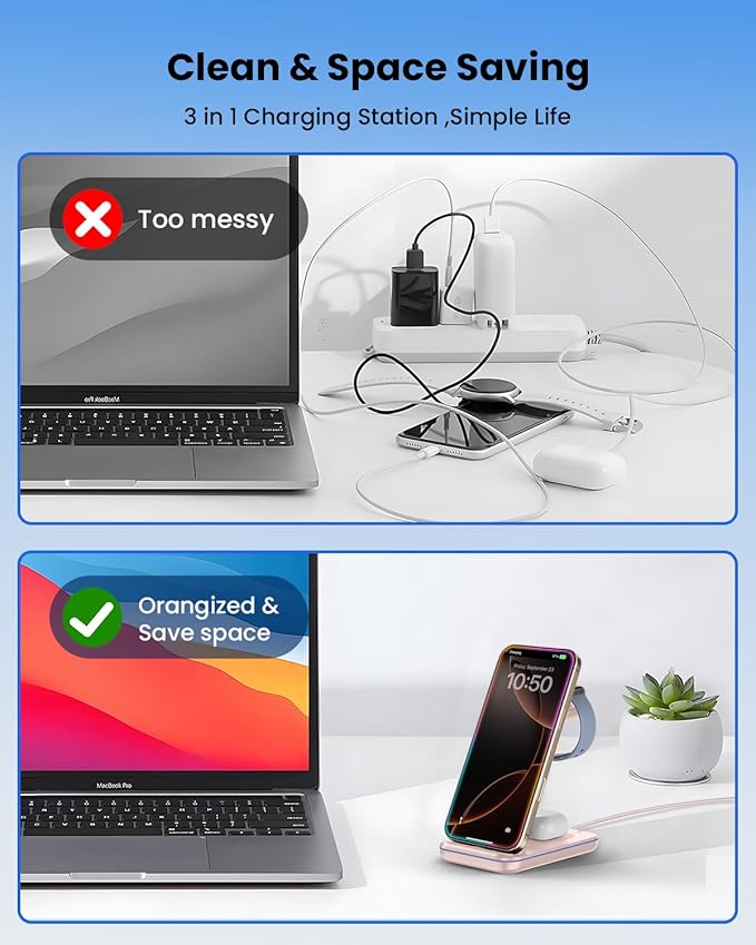 3 in 1 Wireless Charging Wireless Charger Stand for Multiple Apple Devices Wireless Charger for iPhone 17 16 15 14 13 12 11 Pro Max XS XR 8 Apple Watch 11 9 8 7 6 SE 5 4 3 2 AirPods 3/2/Pro