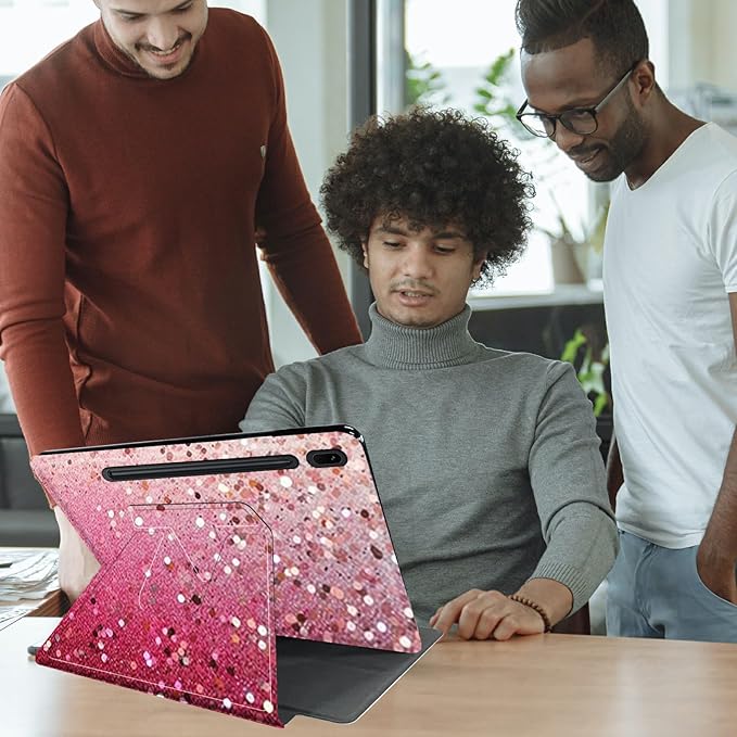 Case for Samsung Galaxy Tab S8 Plus 2022/S7 FE 2021/S7 Plus 2020 12.4 Inch Pink Glitter Theme 360 Degree Rotating Stand Smart Protective Cover for Samsung S7 FE Tablet