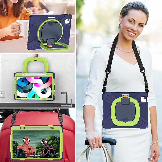 SCSVPN Case for iPad Air 11 Inch M4 2026/M3 2025/M2 2024 iPad Air 10.9'' 5th/4th Gen 2022 2020 iPad Pro 11 4th/3rd/2nd/1st Gen Protective Cover with Pen Holder Stand Shoulder Strap Navy Green