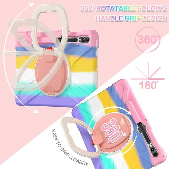 BATYUE Case for Samsung Galaxy Tab S10+ Plus /S9 FE+ Plus /S9+ Plus /S8+ Plus /S7+ Plus /S7 FE 5G 12.4 inch Shockproof Protective Tablet Case with Shoulder Strap Kickstand Rainbow
