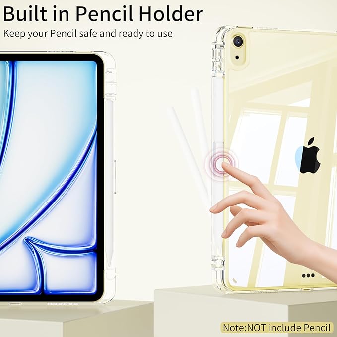 for iPad (A16) 11th Generation Case 11 Inch 2025 for iPad 10th Generation Case 10.9 Inch with Pencil Holder Slim Light Tri-fold Cover &amp Hard PC Clear Back Shell Auto Sleep/Wake Cream White