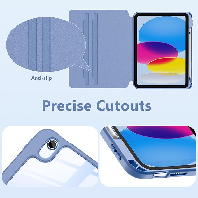 Wenlaty for iPad (A16) 11th Generation Case 11 Inch 2025 for iPad 10th Generation Case 10.9 Inch 2022 with Pencil Holder 360° Rotating Protective Stand Cover Detachable Magnetic Back Bluemist