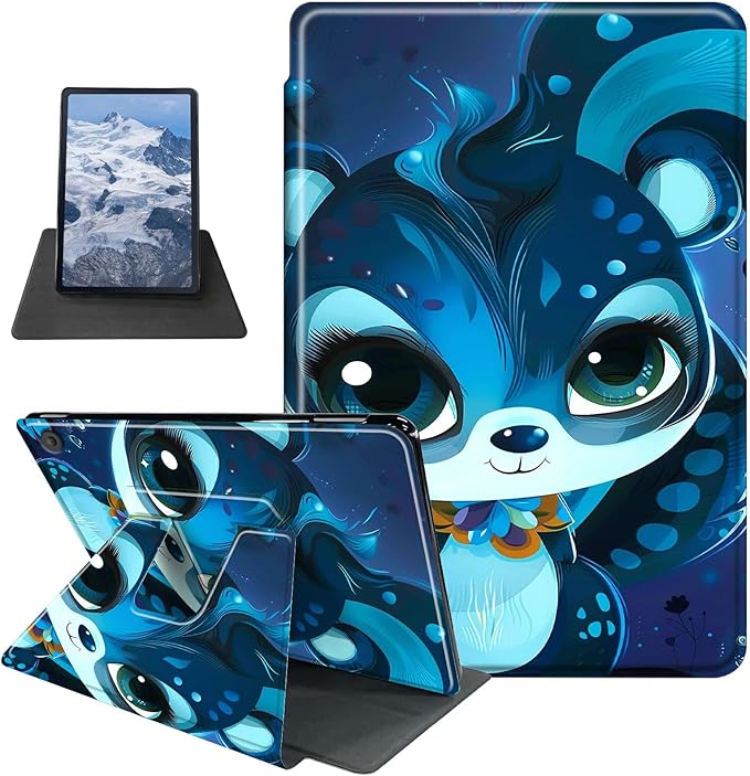 Case for Kindle Fire 7 Tablet (12th Generation 2022 Release) Cute Big Eyes Squirrel Theme 360 Degree Rotating Stand Protective Cover with Auto Sleep/Wake for Fire 7 2022 Tablet