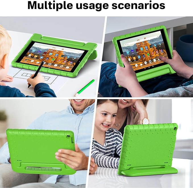 Kids Case for Amazon Kindle Fire HD 10 5th/7th/9th Generation 2015/2017/2019 Released Shockproof Protective Tablet Cases with Adjustable Handle Stand Green