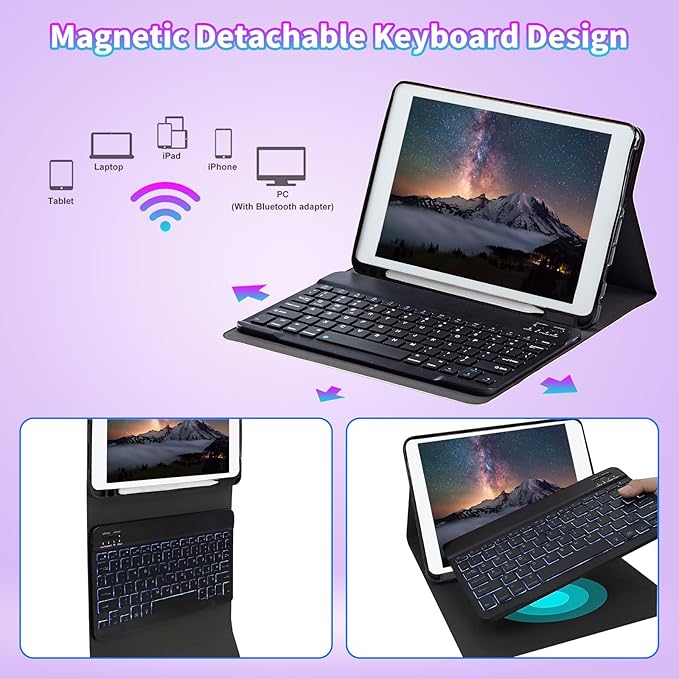 for iPad 10th Generation Case with Keyboard for iPad Case 10th Generation 10.9 inch 2022 with Detachable Wireless Keyboard &amp Adjustable Stand Protect Tablet Cover - Cute Hummingbirds