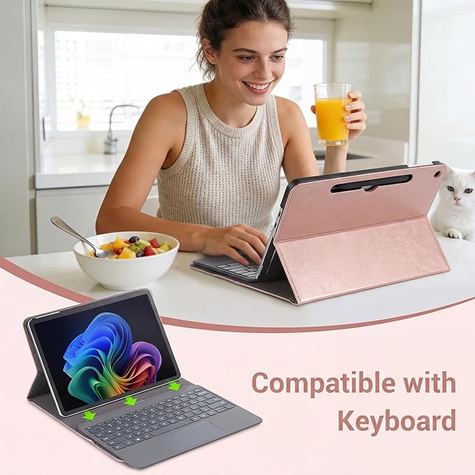 CoBak Case for Microsoft Surface Pro 12 (2025) Premium Business Cover with Multi-Angle Stand Embedded Stylus Holder Keyboard Support &amp Built-in Organizer – Tailored for ProfessionalsPink