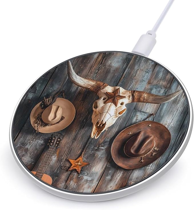 Skull Cow Hat Guitar Cactus Wireless Charger Anti-Slip Wireless Charging Pad Slim Charger Mat for Men Women