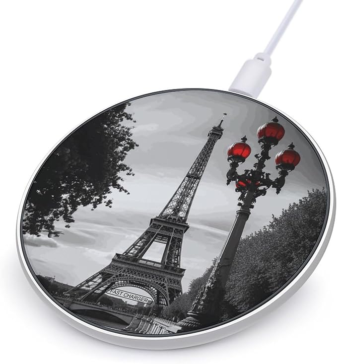 Eiffel Tower London Wireless Charger Fast Wireless Charging Pad with USB Cable 10W Anti-Slip Magnetic Wireless Charger Portable Slim Charger Puck Travel Charging Station