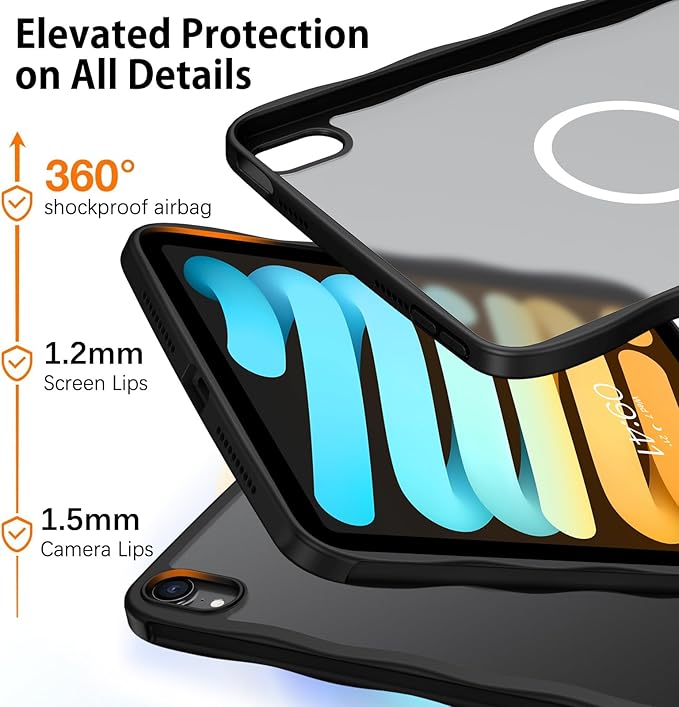 BENTOBEN Case for iPad mini 7 2024 A17 Pro/iPad mini 6 2021 Cute Wavy Magnetic iPad mini 7th/6th Gen Case Translucent Matte Shockproof Protective Tablet Cover for iPad mini 7/mini 6 8.3'' Black