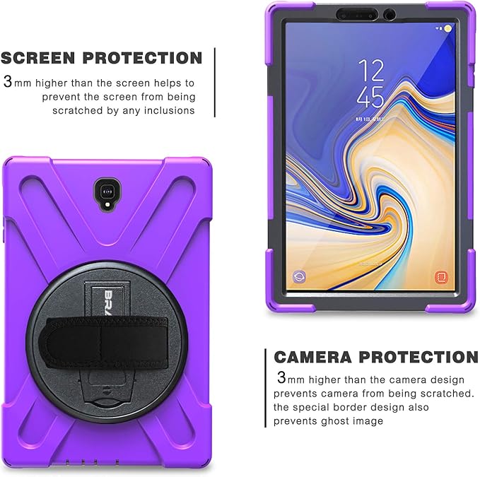 BRAECN for Galaxy Tab S4 10.5 Tablet Case BRAECN Three Layer Hybrid Shock-Proof Case with 360 Degree Rotating KickstandHand StrapShoulder Strap for Samsung Galaxy Tab S4 SM-T837/T835/T830(Purple)