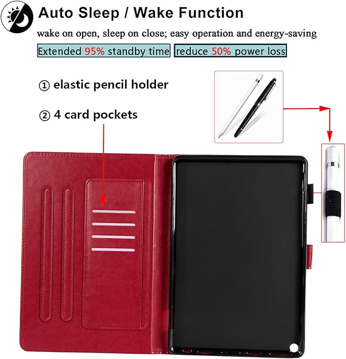 Case for Kindle Fire HD 10 &amp HD 10 Plus 10.1 (13th/11th Generation 2023/2021) Stand Embossed PU Leather Magnetic Wallet Cover with Pencil Holder/Pockets [Auto Wake/Sleep] Red Butterfly