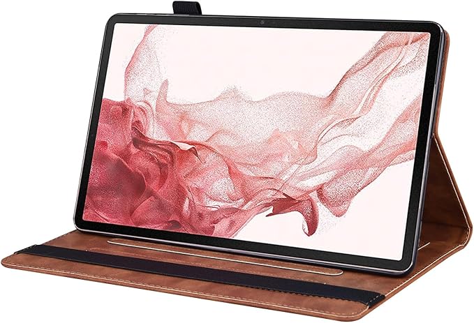for Samsung Galaxy Tab S10 FE+ / S10 FE Plus 13.1 Inch X620 / X626B Tablet PC Case Bracket Type Adjustable Fixing Strap Card Slot Tablet Cases(Brown)