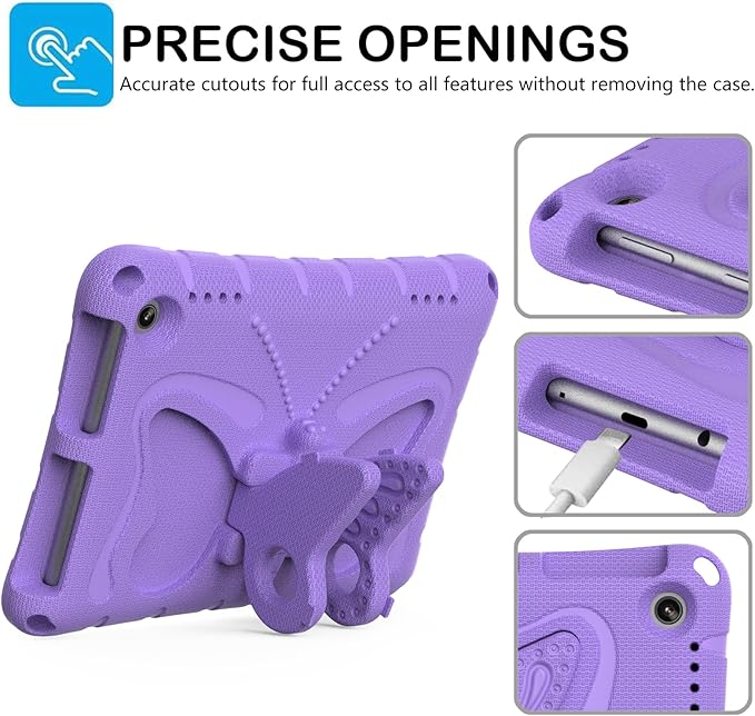 for Kindle Fire HD8 (2020/2022) Kids Girl Tablet Case Butterfly Wings Kickstand EVA Material Light Weight Shockproof Rugged Heavy Duty Kids Case for Kindle Fire HD8 Plus (2020/2022) (Violet)