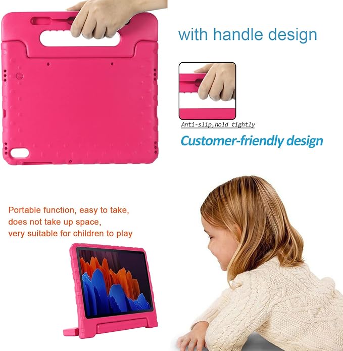 Kids Case for Samsung Galaxy Tab S7 FE 5G 2021/Tab S8 Plus 2022/Tab S7 Plus 2020 12.4 inch with S Pen Holder/Rotating Kickstand/Handle Stand Girl Boy Cover for Tab S8+/S7+/S7 FE 12.4 Rose