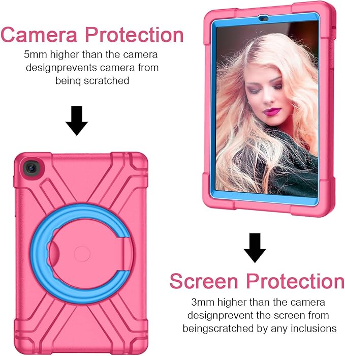 Compatible with Samsung Galaxy Tab A 10.1 T510/T515 10.1 inch Tablet CaseRugged Kids Case with Stand Lightweight Shockproof Kids Friendly Tablet Cover Rose Red+Blue