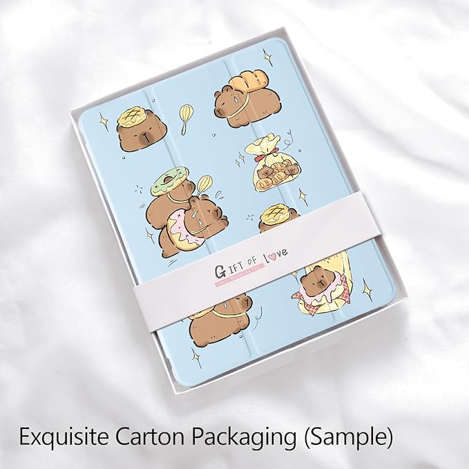 Cute Kawaii Capybara for iPad Pro 11 Inch Case (M5/M4) 2025/2024 with Pencil Holder Auto Sleep/Wake Blue Leather Soft TPU Back Cover
