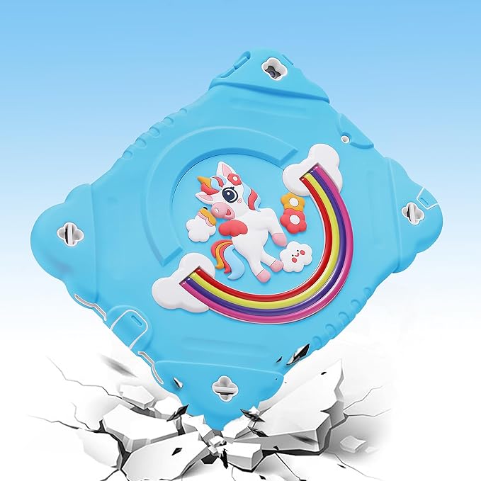 XZC Case for iPad 9th/8th/7th Generation 2021/2020/2019(10.2 inch) Unicorn Cute Cover Heavy Duty Shockproof Protective Case with Built-in Stand Strap for Kids Girls Women (Light Blue)