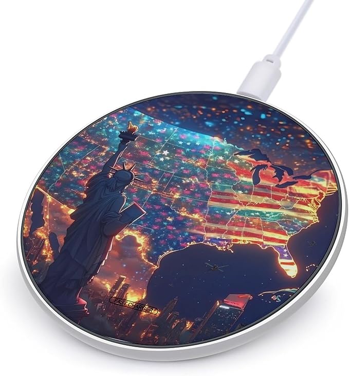 USA Flag Map Statueliberty Wireless Charger Anti-Slip Wireless Charging Pad Slim Charger Mat for Men Women