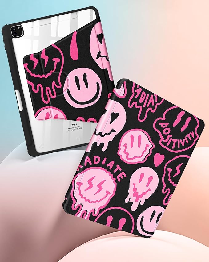 for iPad Air 11 inch Case Air 5th/4th Generation 10.9 Pro 11'' Case Women Girls for Apple Pencil Holder Cute Smile Rotating Folio Cover for iPad Air 11 2024 (M2) 10.9 2022 2020 Pro 11