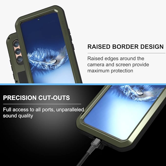 LOVE MEI Military Rugged Case for Samsung Galaxy S22 Plus 5G with Tempered Glass Screen Protector Shockproof DustproofHybrid Metal and Silicone Gel Heavy Duty Full Body Cover for S22 Plus (Green)
