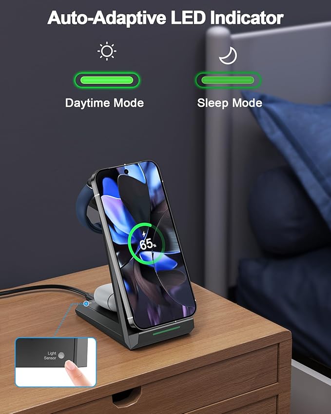 NANAMI Wireless Charger for Google - 3 in 1 Wireless Charging Station Fast Charger Stand Dock for Pixel 9/9 Pro XL/Fold/8/7Buds Pro 2/Pro Watch 3/2Fitbit Versa 4/Sense 2(Not for Pixel Watch 1/4)