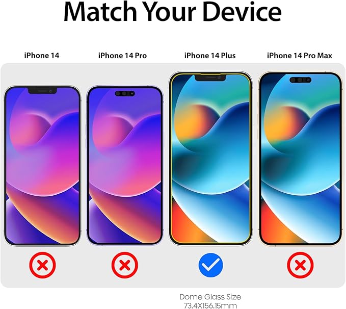 DOME GLASS Whitestone [Perfect Full Coverage] Tempered Glass Screen Protector for iPhone 14 Plus with UV lamp [2Pack]