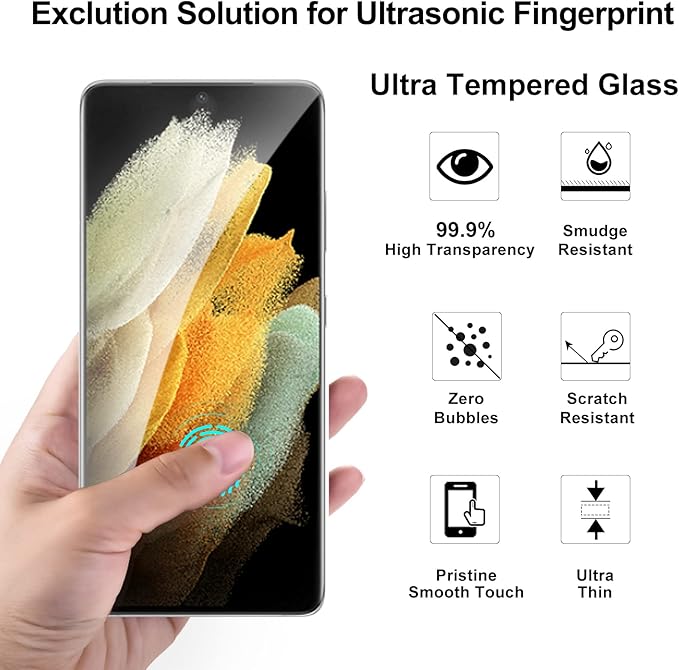3 Pack【Auto Alignment】 S21 Ultra Glass Screen Protector 3D Curved Tempered Glass Shield Support Fingerprint Unlocking Scratch &amp Impact Protection Full HD Clear &amp Smooth Touch (transparent)