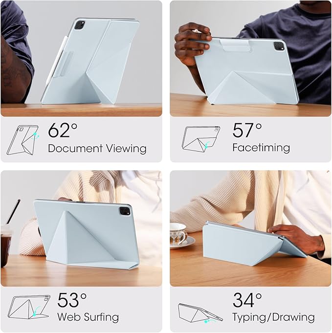 PITAKA iPad Pro 11 Inch Case Compatible with iPad Air M4/M3/M2 11 Inch (4-8th Gen) &amp 2022/2021/2020/2018 iPad Pro 11 (1-4th Gen) Portrait/Landscape Magnetic Case with 4 Standing Angles - Blue