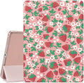 JOYLAND Cute Strawberry Printed Case for iPad Air 11 Inch M3(2025) / M2(2024) iPad Air 5th(2022) / 4th (2020) Gen 10.9 Inch Pencil Holder &amp Clear Transparent Back &amp Trifold Smart Pink Cover