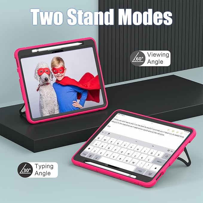 Compatible with Apple iPad Air 11(2024) 11 inch Tablet CaseLightweight Shockproof Rugged Protective Cover with Kickstand for Kids Children Boys Babies Strawberry Black