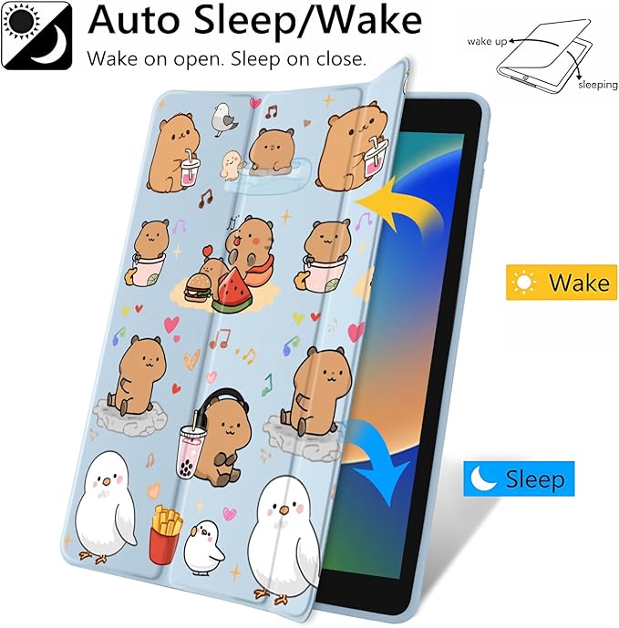 Musical Capybara for iPad mini 7th(A17 Pro) 2024 / Mini 6th Gen 8.3 2021 Kawaii Animal Clear Hard Back Hybrid Casewith Pencil Holder Trifold Stand Tablet Cover for Girls Women