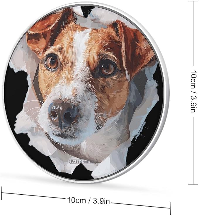 Jack Russell Terrier Dog Tearing Phone Charger Magnetic Charging Pad Anti-Slip with USB Cable