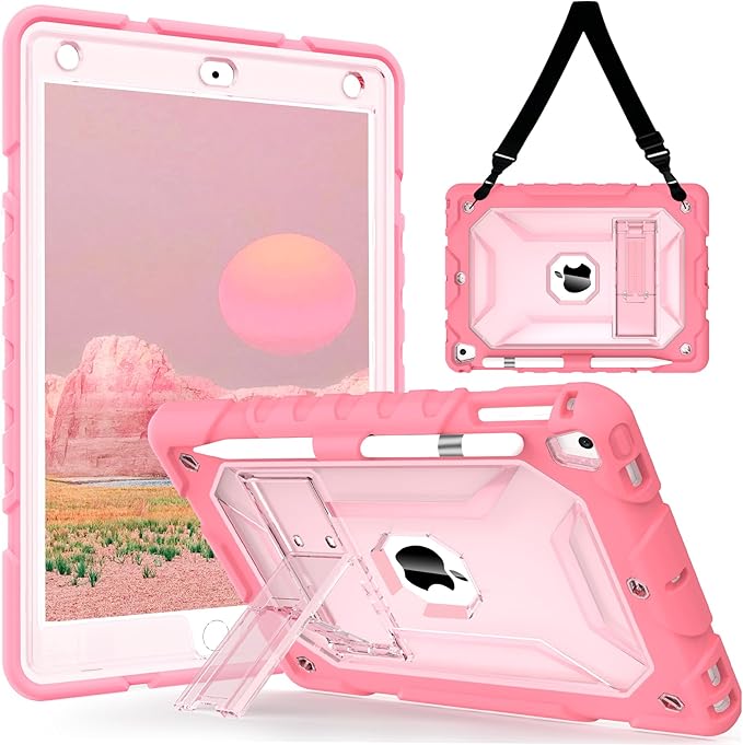 TIMISM Case with Shoulder Strap for iPad 6th / 5th Generation 9.7 inch (2018/2017) iPad Air 2 &amp 1st iPad Pro 9.7 Case with Pencil Holder Heavy Duty Shockproof Protective iPad Cover Red