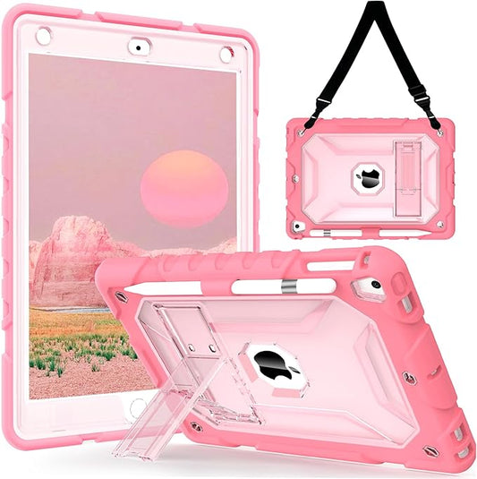 TIMISM Case with Shoulder Strap for iPad 6th / 5th Generation 9.7 inch (2018/2017) iPad Air 2 &amp 1st iPad Pro 9.7 Case with Pencil Holder Heavy Duty Shockproof Protective iPad Cover Red