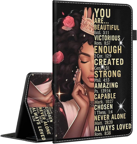 Case for All-New Amazon Fire HD 10 and 10 Plus Tablet (13th/11th Generation 2023/2021 Release)Slim Fit Standing Cover with Auto Sleep/WakeAfrican American Women Queen Inspirational Quotes