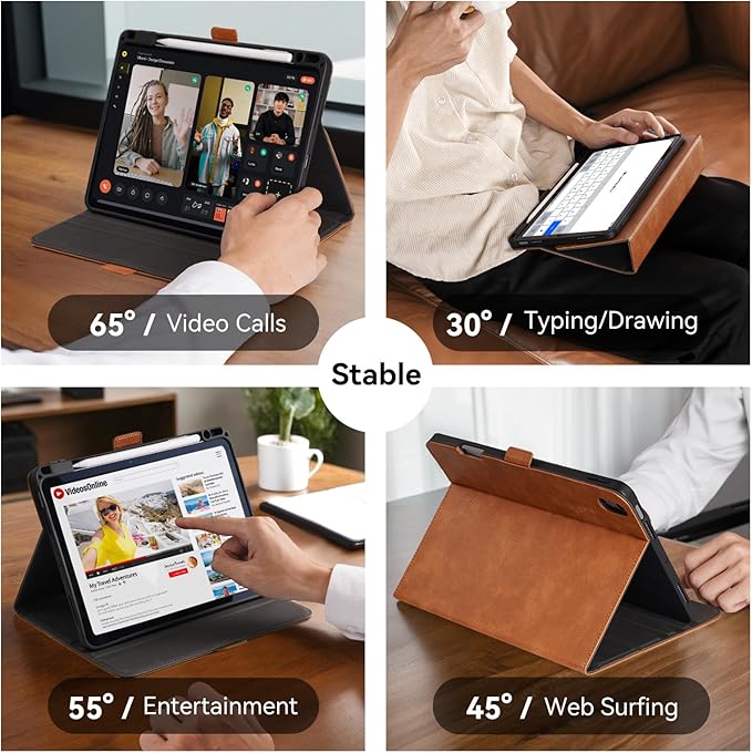 Handmade Case for iPad Air 13 Inch M4/M3/M2 (2026/2025/2024) with Pencil Holder PocketMagnetic ClosureMulti Angles StandTyping AngleFolio Protective CoverAuto Sleep/WakeBrown