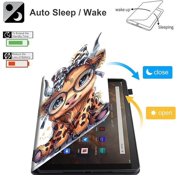 Case for Amazon Kindle Fire Max 11 Case (13th Generation 2023 Release) 11Slim Fit Foldable Standing Cover Case with Auto Sleep/Wake for Fire 11 Max TabletHighland Cow Cute Leopard Bow Baby Cow