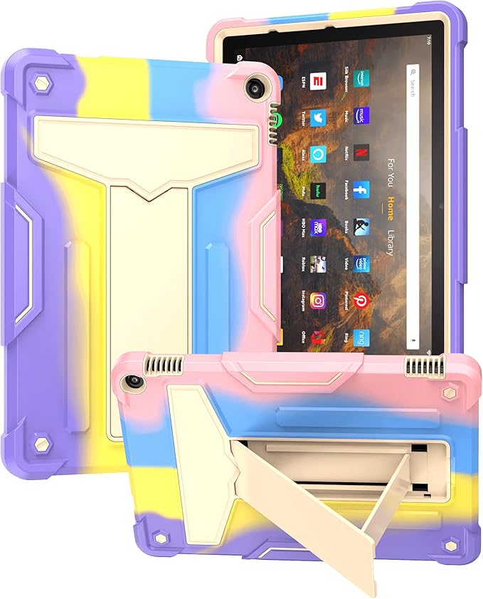 Dteck Case for Fire HD 10/HD 10 Plus Tablet (2021 Release 11th Generation) - Kids Friendly Shockproof EVA Case Convertible Stand Full Body Rugged Protective Cover Rainbow
