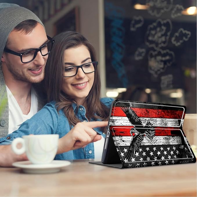 for Fire Hd 10 Tablet Case 11th/13th Generation 2021/2023 ReleaseHybrid Slim Multi-Angles Stand Cover for Kindle Fire HD 10 Plus 11th GenAuto Wake/Sleep-Eagle on USA Flag