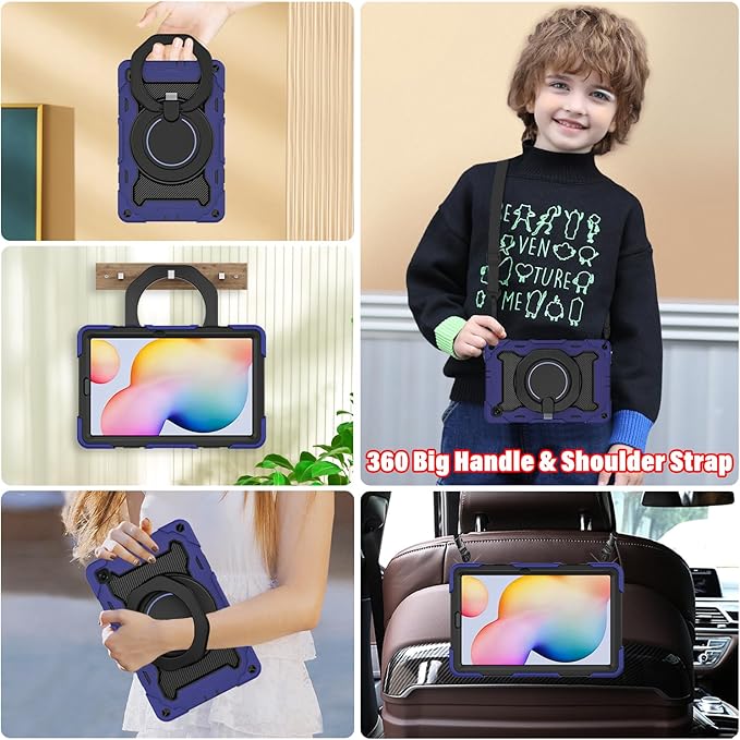 ROISKIN Case for Samsung Galaxy Tab S6 Lite 10.4’’ (2024-2020)Drop-Proof Protection Cover with 360° Rotate Stand &amp Handle &amp Screen Protector &amp Shoulder Strap &amp Kids Friendly