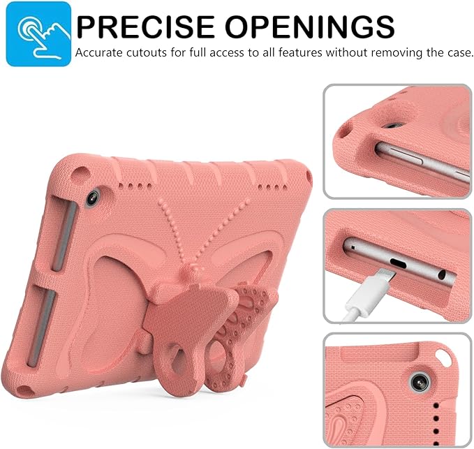 for Kindle Fire HD8 (2020/2022) Kids Girl Tablet Case Butterfly Wings Kickstand EVA Material Light Weight Shockproof Rugged Heavy Duty Kids Case for Kindle Fire HD8 Plus (2020/2022) (Pink)