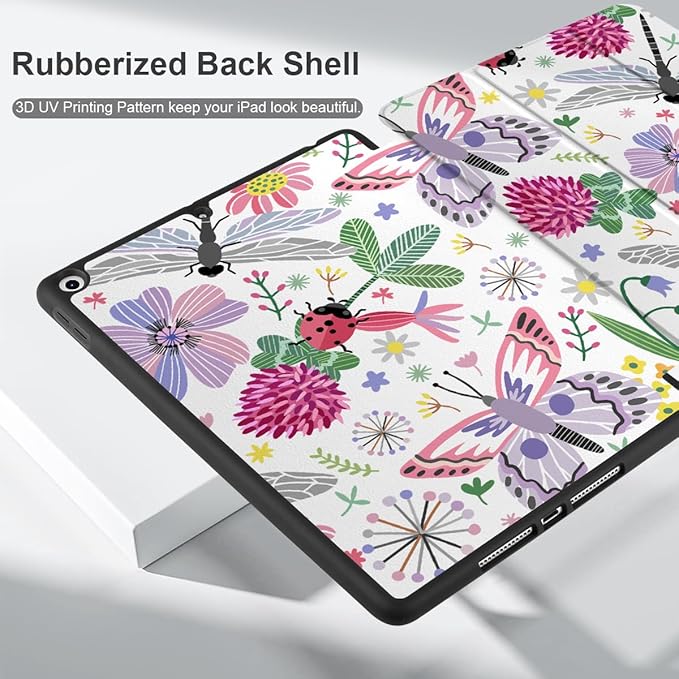 DONGKE Case Compatible with iPad 10.2 Inch 2021 2020 2019 iPad 9th/8th/7th Generation with Pencil Holder Slim Stand Protective Case with Soft TPU Back Auto Sleep/Wake Cover Dragonfly