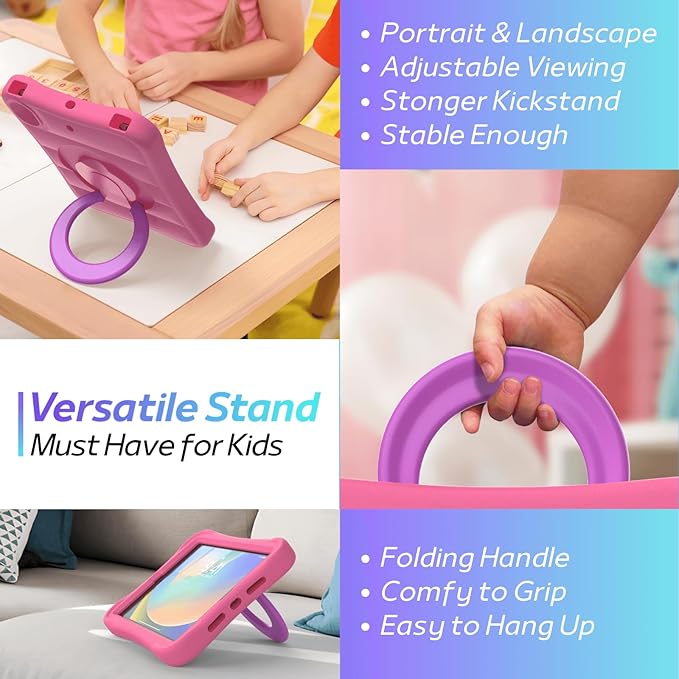 MRWHO Kids Case for iPad 9th 8th 7th Generation 10.2 inch – Lightweight Flexible Shockproof Rotating Stand Handle Rugged Cover for iPad 9 8 7 Gen Girls Boys Pink
