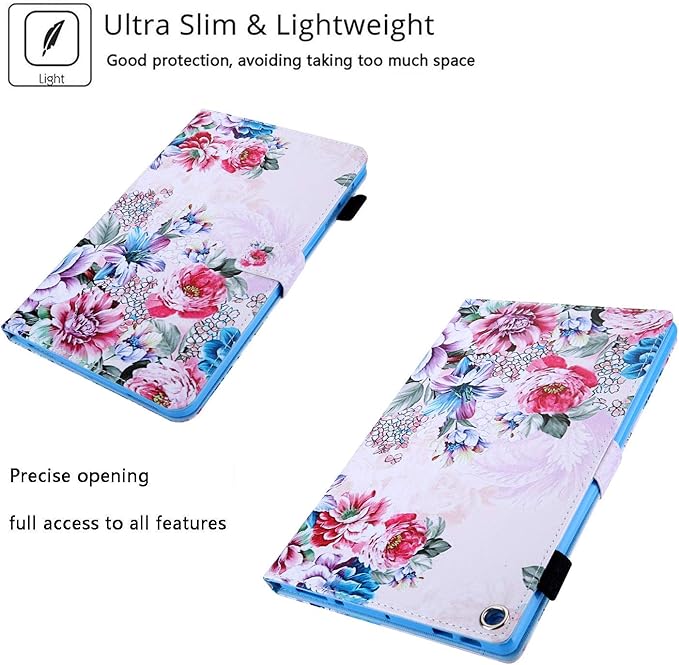 Case for 10.1 Amazon Kindle Fire HD 10 Tablet 9th/7th Generation 2019 and 2017 with Stylus Holder Card Slots [Auto Sleep/Wake] Smart Stand PU Leather TPU Magnetic Folio Cover Colorful Rose