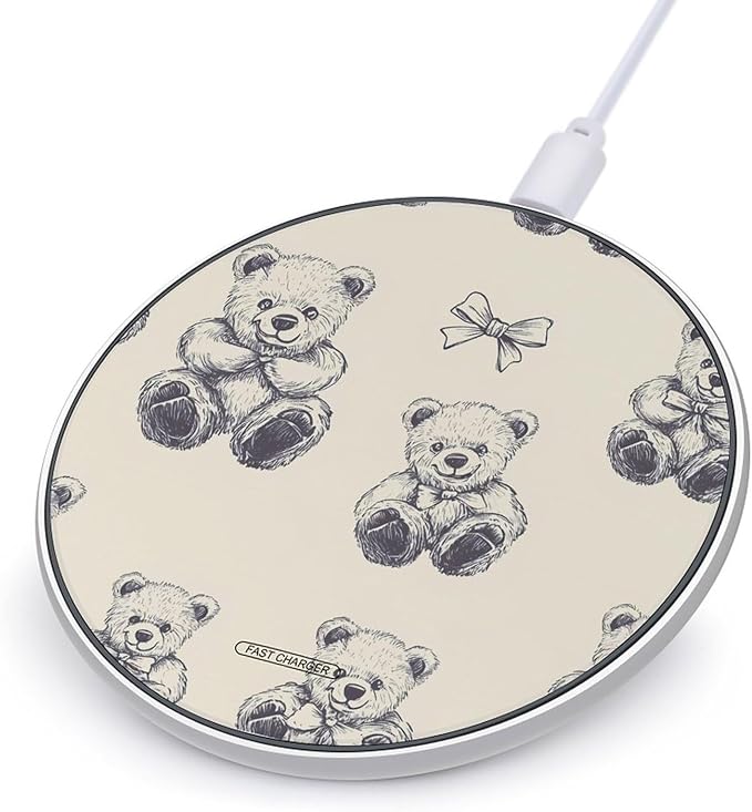 Vintage Bow Teddy Bears Phone Charger Magnetic Charging Pad Anti-Slip with USB Cable