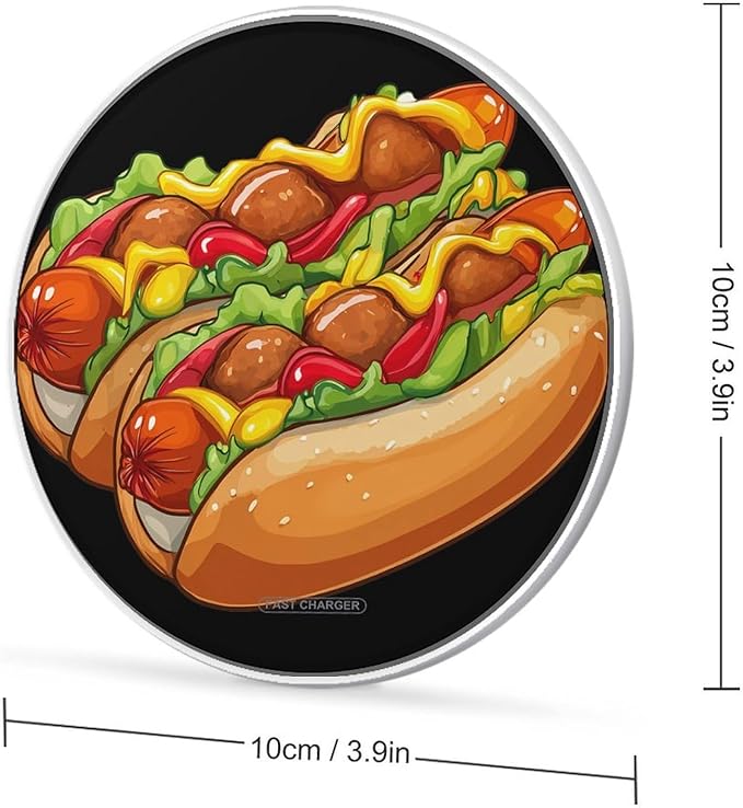 Hot Dog Hotdog Meatbal Buns Phone Charger Magnetic Charging Pad Anti-Slip with USB Cable