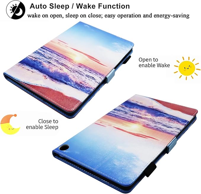 Case for Amazon Kindle Fire Max 11 Tablet (13th Generation 2023 Release) 11 with Pencil Holder/Hand Wrist Strap Folio Stand Magnetic Smart PU Leather Cover [Auto Sleep Wake] Beach Sunrise