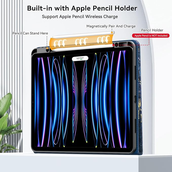 Case for New iPad Pro 12.9 inch 6th/5th/4th/3rd Generation 2022/2021/2020/2018 12.9'' ipad Pro Leather Protective Cover 6/5/4/3 Gen with Pencil Holder Auto Wake/Sleep Marble Ocean Blue